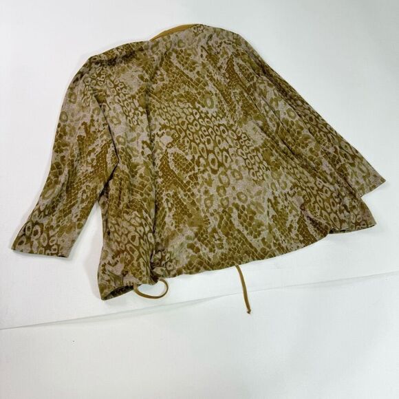 LOGO Lounge Cardigan Womens 3X Green Snakeskin Pockets Lori Goldstein Flowy - Picture 7 of 9